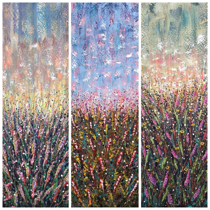 Painting titled "Triptych "Blue Deni…" by Natalia Toderica, Original Artwork, Acrylic