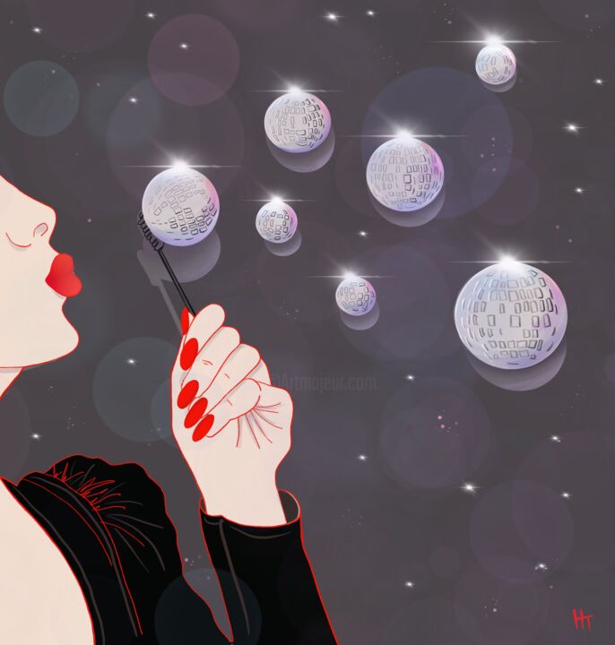 Digital Arts titled "Disco bubbles in th…" by Natalia Tremasova, Original Artwork, Digital Painting