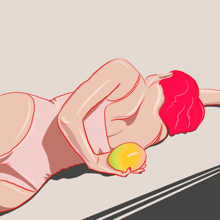 Digital Arts titled "Girl with mango" by Natalia Tremasova, Original Artwork, Digital Painting