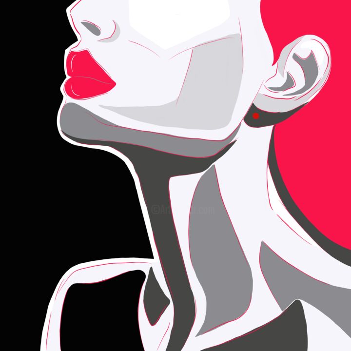 Digital Arts titled "Woman with red lips" by Natalia Tremasova, Original Artwork, Digital Painting