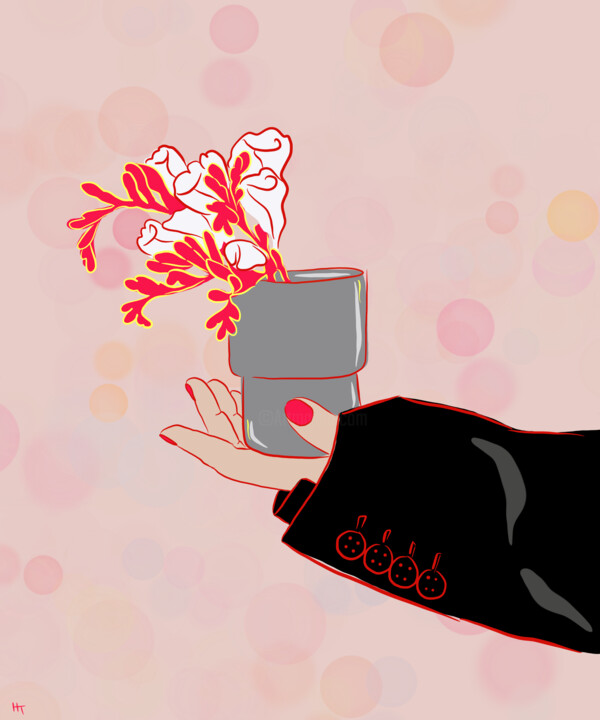 Цифровое искусство под названием "Hand with flower -…" - Natalia Tremasova, Подлинное произведение искусства, Цифровая живоп…
