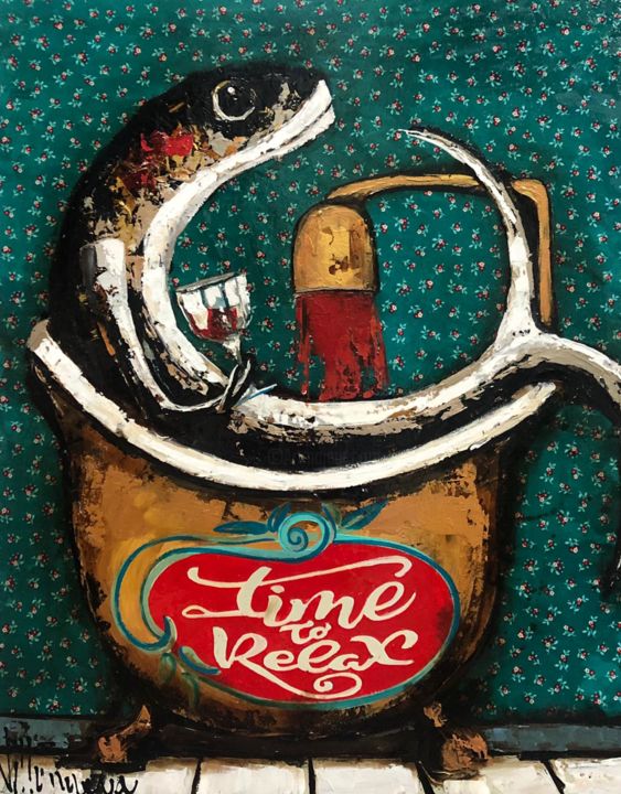 Pintura titulada "time to relax" por Natalia Villanueva, Obra de arte original, Oleo Montado en Bastidor standard