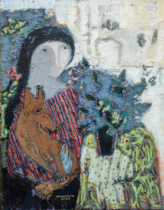 Painting titled "One spring day" by Natalia Yanekina, Original Artwork, Oil Mounted on Wood Panel