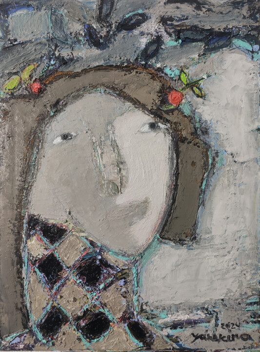 绘画 标题为“Portrait of a Girl” 由Natalia Yanekina, 原创艺术品, 油 安装在木板上