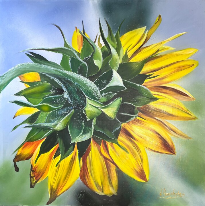 Painting titled "Sunflower realistic…" by Natalia Yangalycheva, Original Artwork, Acrylic