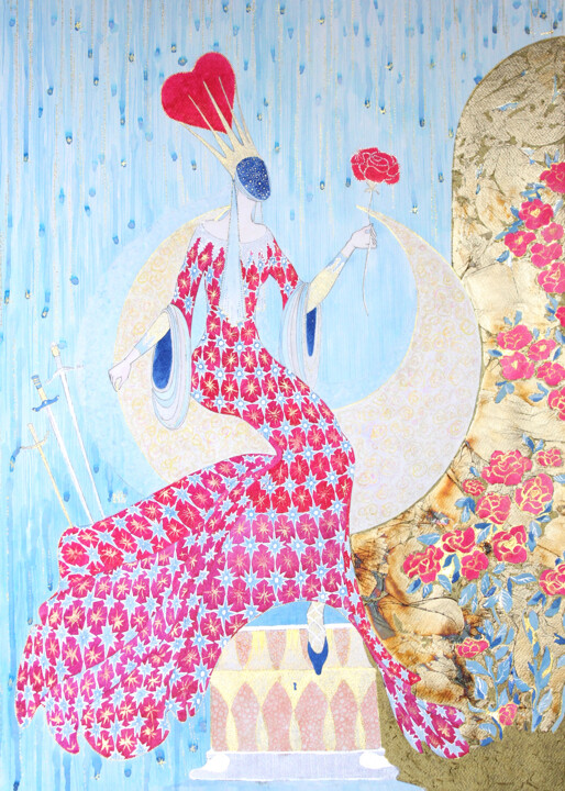 Peinture intitulée "Queen of Roses (Dip…" par Natalia Zarali, Œuvre d'art originale, Encre