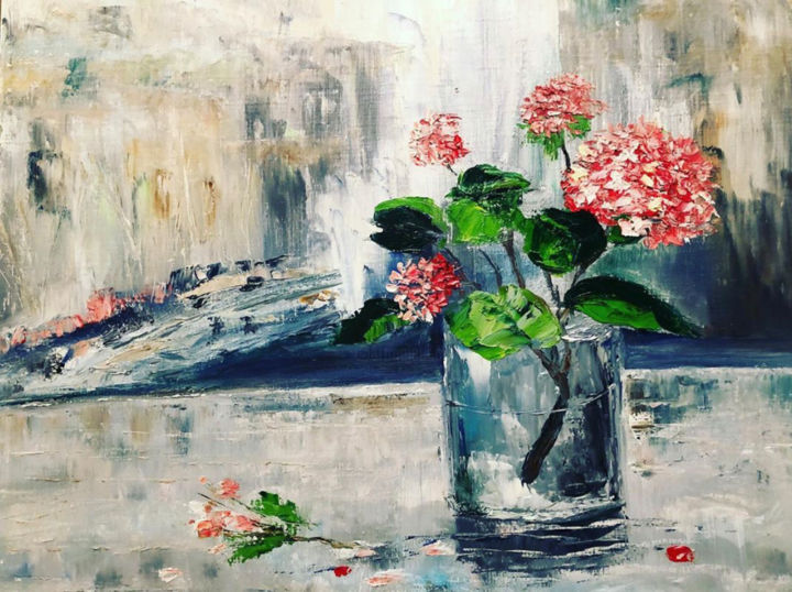Painting titled "Цветы на подоконнике" by Nata Vladimirskaia, Original Artwork, Oil