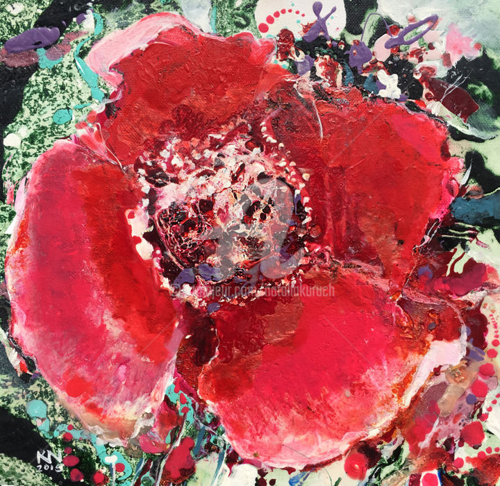 Painting titled "red flower unique.j…" by Natalia Kuruch, Original Artwork, Acrylic