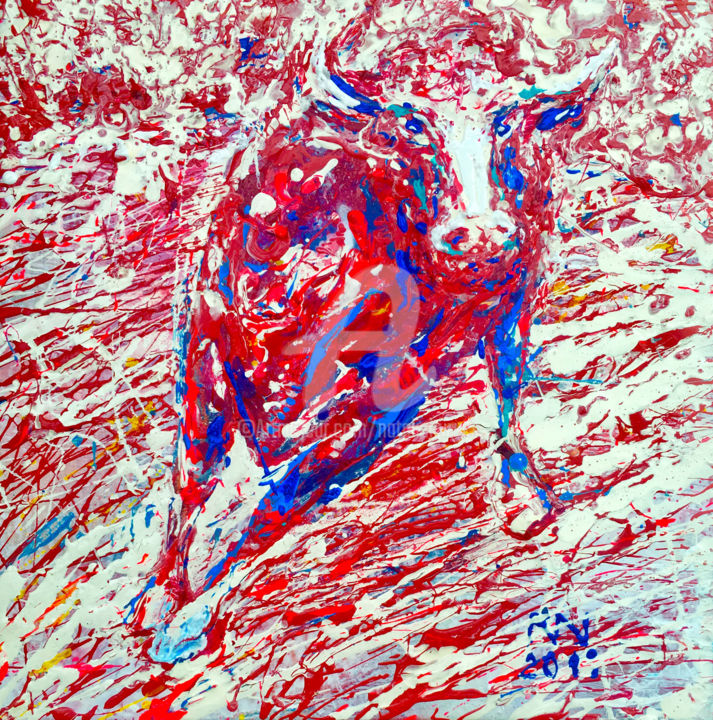 Peinture intitulée "Bull line art" par Natalia Kuruch, Œuvre d'art originale, Acrylique