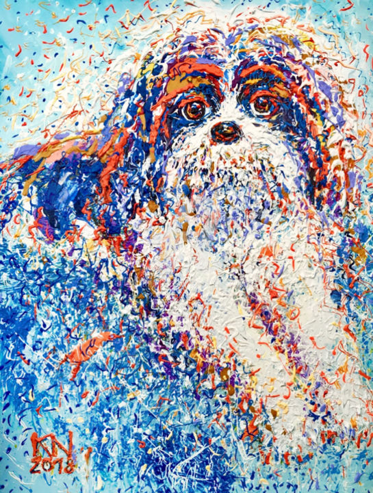 Painting titled "BLUE  DOG" by Natalia Kuruch, Original Artwork, Acrylic