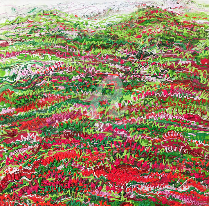 Pintura titulada "abstract red landsc…" por Natalia Kuruch, Obra de arte original, Acrílico