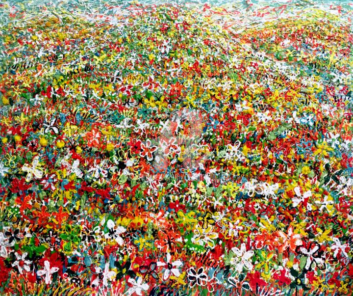 Peinture intitulée "FLOWERS MULTICOLORS" par Natalia Kuruch, Œuvre d'art originale, String Art