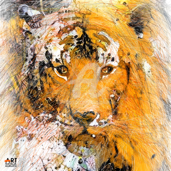 Digital Arts titled "Camouflage en orange" by Natalia Kuruch, Original Artwork, Digital Painting