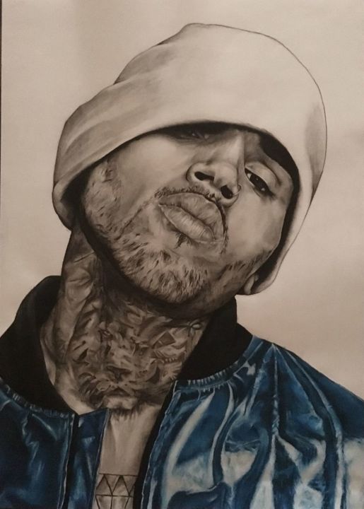 Dibujo titulada "Chris Brown" por Natalia Mateo, Obra de arte original, Otro