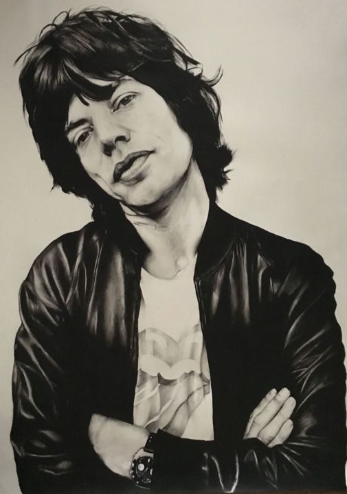 Drawing titled "Mick Jagger" by Natalia Mateo, Original Artwork, Pencil