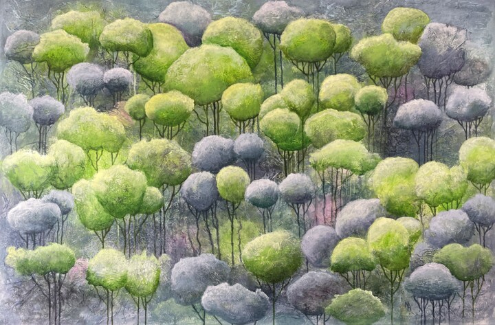 Ζωγραφική με τίτλο "Wonderful forest on…" από Natalie Aleksejeva (NatalieVerve), Αυθεντικά έργα τέχνης, Ακρυλικό