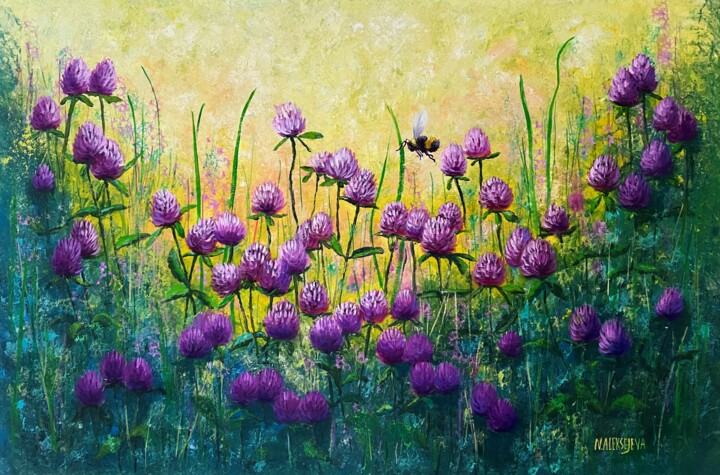 Malerei mit dem Titel "Bumblebee day." von Natalie Aleksejeva (NatalieVerve), Original-Kunstwerk, Öl