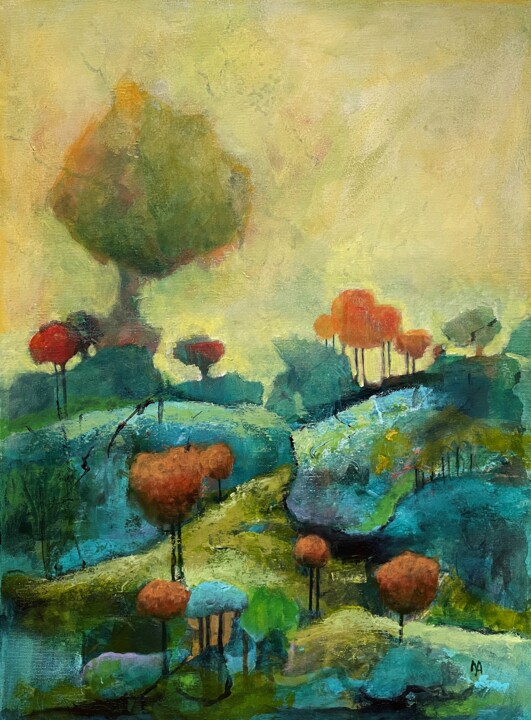 「One big tree」というタイトルの絵画 Natalie Aleksejeva (NatalieVerve)によって, オリジナルのアートワーク, アクリル ウッドストレッチャーフレームにマウント