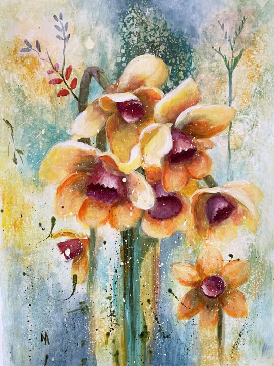 Painting titled "Flower Symphony" by Natalie Aleksejeva (NatalieVerve), Original Artwork, Acrylic