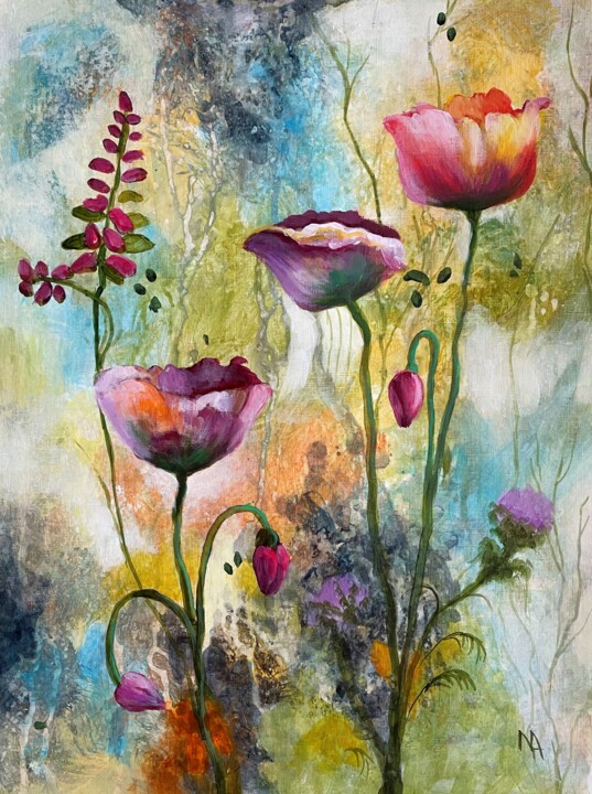 Painting titled "Flower Sympnony No.…" by Natalie Aleksejeva (NatalieVerve), Original Artwork, Acrylic