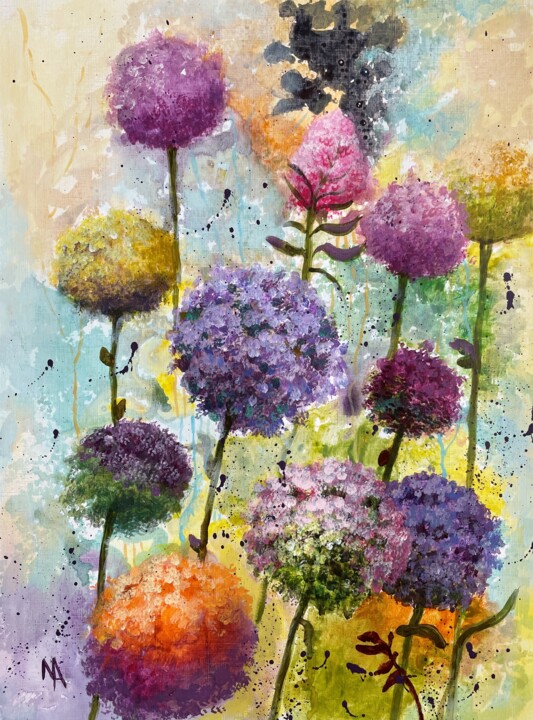 Painting titled "Flower Symphony No.…" by Natalie Aleksejeva (NatalieVerve), Original Artwork, Acrylic