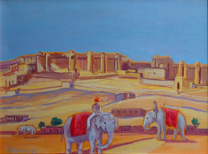 Peinture intitulée "Fort Amber. Jaipur" par Natalie Bocharova (Charova), Œuvre d'art originale, Huile Monté sur Châssis en b…