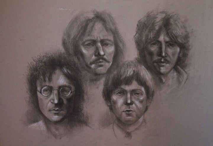 Drawing titled "The Beatles" by Natalia Lashkhi, Original Artwork, Chalk