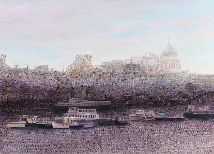 Pintura intitulada "“FOGGY  LONDON”" por Natalie Levkovska, Obras de arte originais, Óleo Montado em Armação em madeira