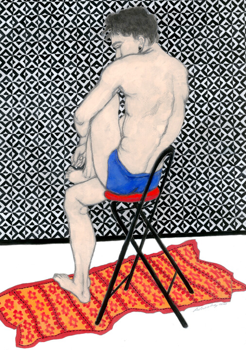 Картина под названием "Melancholy Man" - Natalie Levkovska, Подлинное произведение искусства, Гуашь