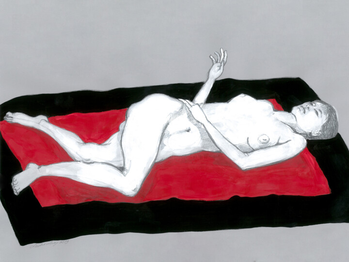 Zeichnungen mit dem Titel "Red&Black" von Natalie Levkovska, Original-Kunstwerk, Gouache