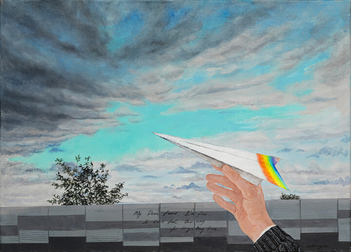 「Letter to a Friend」というタイトルの絵画 Natalie Levkovskaによって, オリジナルのアートワーク, オイル ウッドストレッチャーフレームにマウント