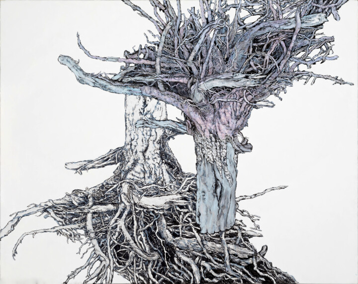 Malerei mit dem Titel "Roots to the Sky" von Natalie Levkovska, Original-Kunstwerk, Öl