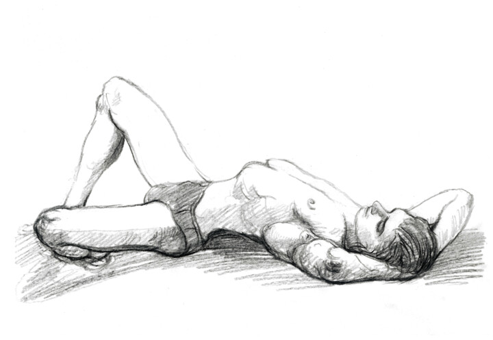 Tekening getiteld "Resting boy" door Natalie Levkovska, Origineel Kunstwerk, Grafiet