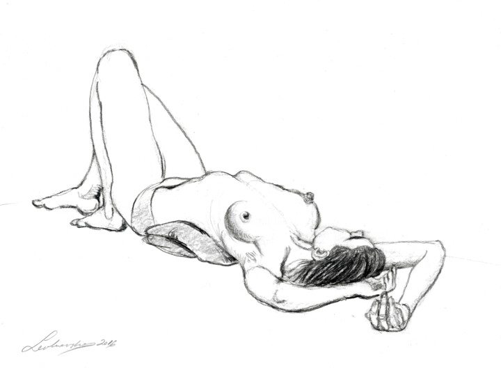 Рисунок под названием "Beautiful Resting G…" - Natalie Levkovska, Подлинное произведение искусства, Графит