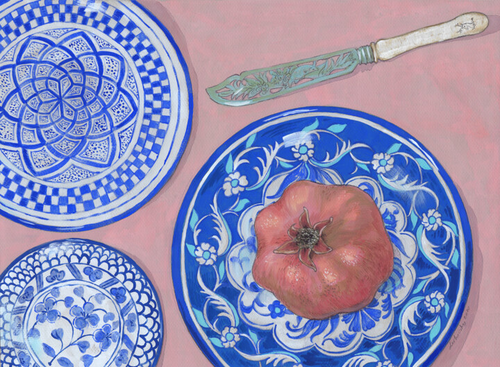 Drawing titled "Pomegranate and Mor…" by Natalie Levkovska, Original Artwork, Gouache