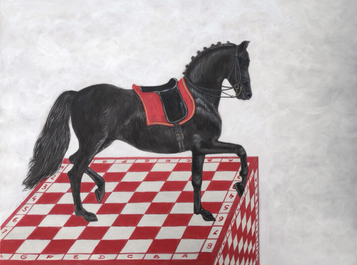 「Black horse on a re…」というタイトルの描画 Natalie Levkovskaによって, オリジナルのアートワーク, グワッシュ水彩画