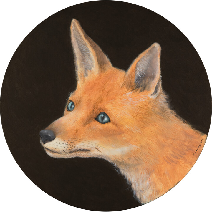 Painting titled "Foxy Portrait" by Natalie Levkovska, Original Artwork, Oil Mounted on Wood Stretcher frame