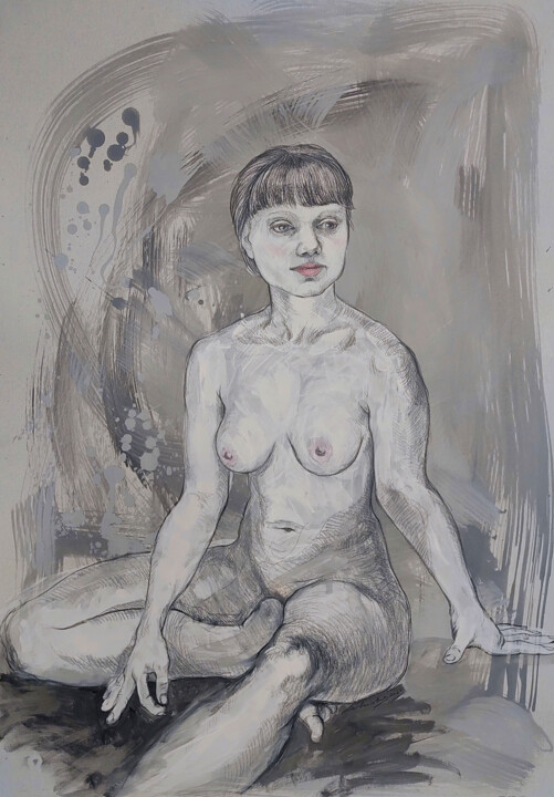 Dessin intitulée "Flemish Beauty" par Natalie Levkovska, Œuvre d'art originale, Gouache