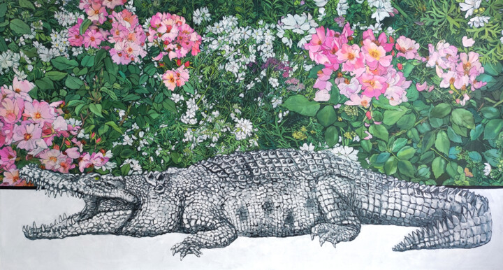 Pintura titulada "Beware Of Alligator…" por Natalie Levkovska, Obra de arte original, Oleo Montado en Bastidor de camilla de…