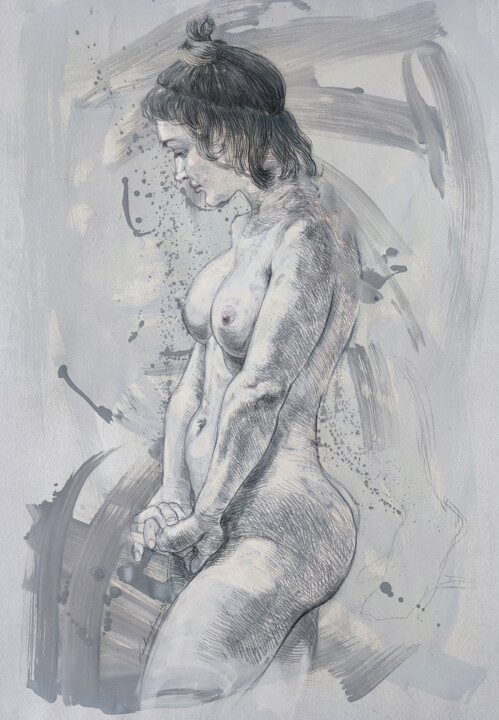 Σχέδιο με τίτλο "Shy Julia" από Natalie Levkovska, Αυθεντικά έργα τέχνης, Τέμπερα