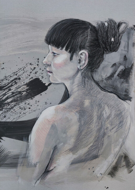 Рисунок под названием "Auguste's portrait" - Natalie Levkovska, Подлинное произведение искусства, Темпера