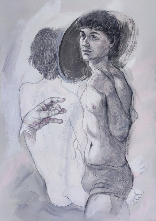 Drawing titled "Touch of a hand" by Natalie Levkovska, Original Artwork, Tempera