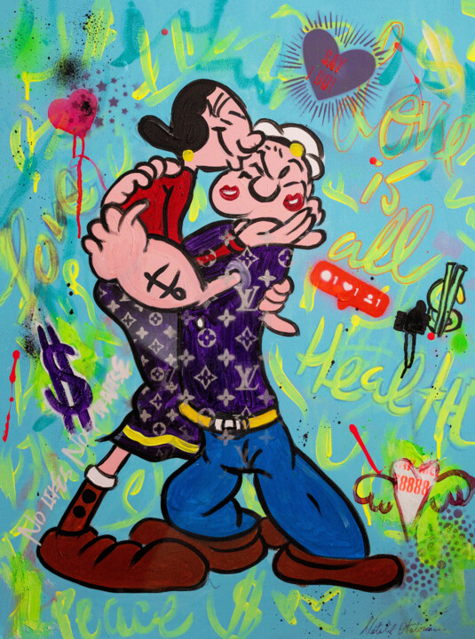 Painting titled "Kiss and Tell ft Po…" by Natalie Otalora, Original Artwork, Acrylic Mounted on Wood Stretcher frame