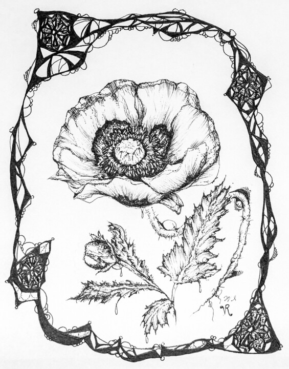 Dessin intitulée "Poppy" par Natalie Roy, Œuvre d'art originale, Encre