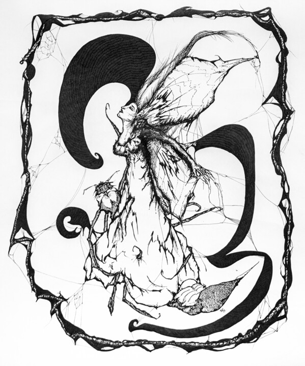 Desenho intitulada "Faery Web" por Natalie Roy, Obras de arte originais, Tinta
