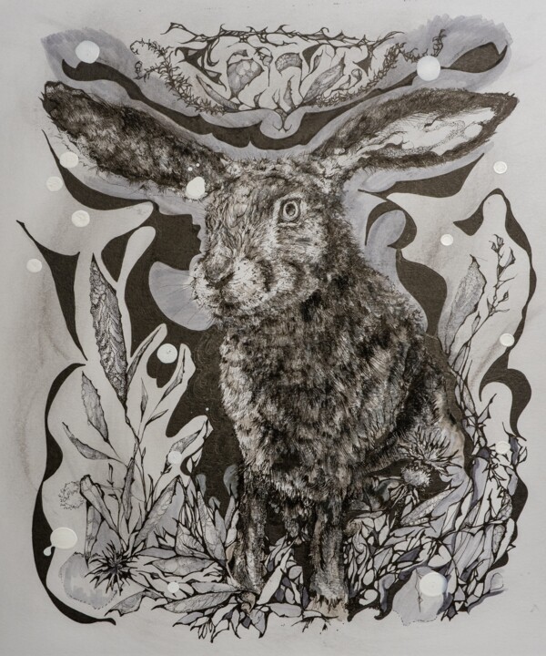 「Lunar rabbit」というタイトルの描画 Natalie Royによって, オリジナルのアートワーク, インク