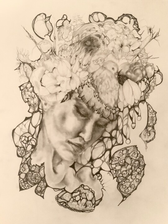 Σχέδιο με τίτλο "Spring maiden" από Natalie Roy, Αυθεντικά έργα τέχνης, Μολύβι