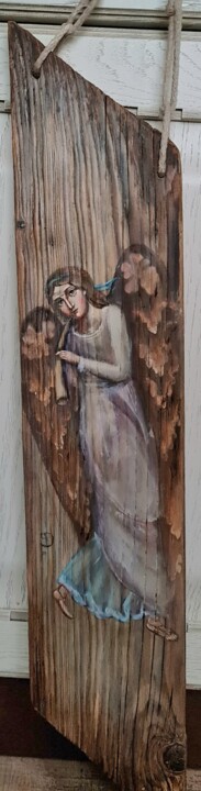 Painting titled "Ангел с дудочкой" by Natalie Shiporina, Original Artwork, Tempera