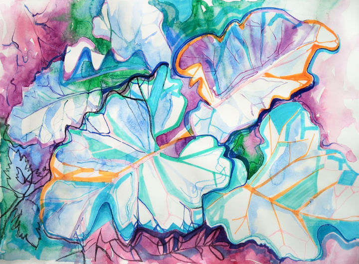 Zeichnungen mit dem Titel "Leaves, burdock" von Nataliia Belozerova, Original-Kunstwerk, Aquarell