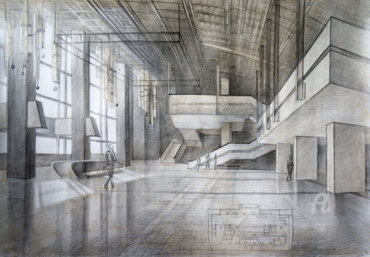 Рисунок под названием "Interior, construct…" - Nataliia Belozerova, Подлинное произведение искусства, Карандаш